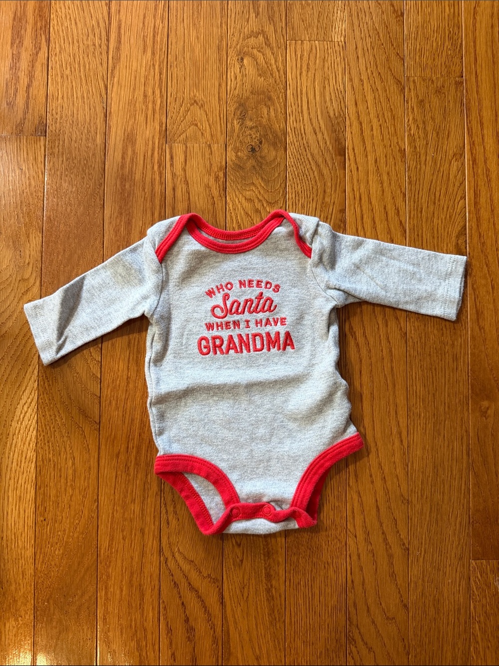NB - Carters Grey and Red 'Who Needs Santa' Grandma One-Piece Bodysuit